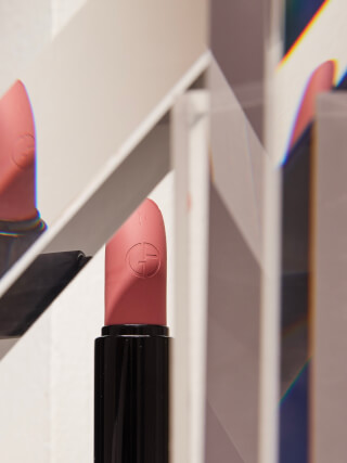 Close-up of Giorgio Armani lipstick featuring a modern, minimalist style for beauty product advertising.